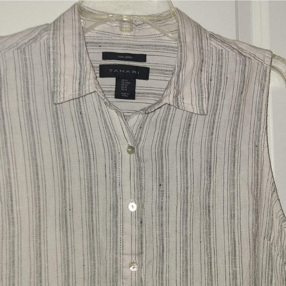 Tahari Linen Ruffle Sleeveless Blouse - Picture 6 of 12